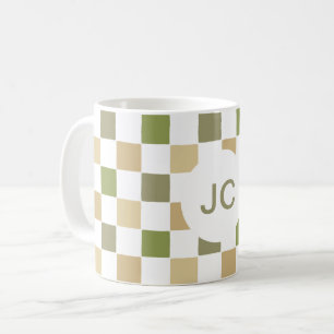 Mug Monogramme à Carreaux Vert Beige Moderne Simple