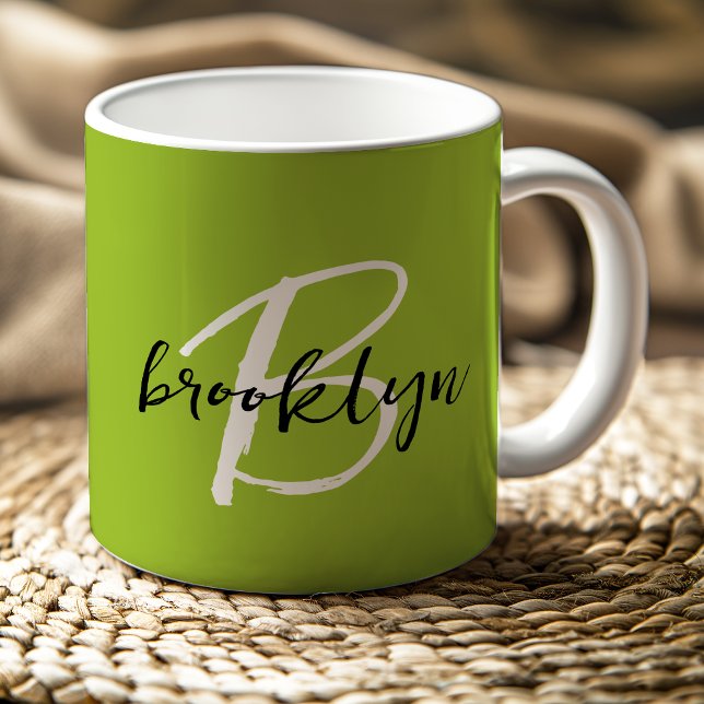 Mug Monogramme à chaux vert noir blanc tendance (Créateur téléchargé)