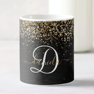 Mug Monogramme à étincelle noire à Parties scintillant