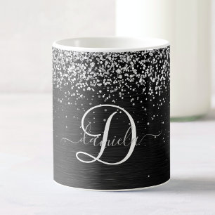 Mug Monogramme à étincelle noire à Parties scintillant