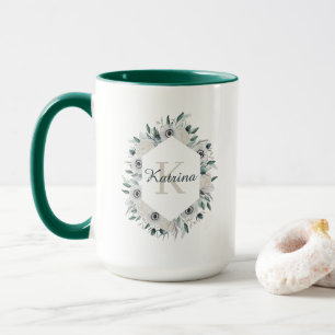 Mug monogrammé à motif floral aquarelle