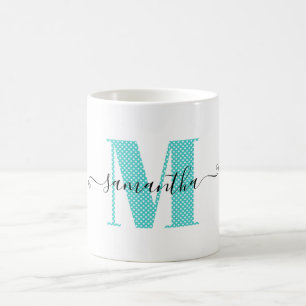Mug Monogramme à pointes bleu turquoise et blanc
