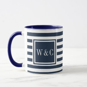 Mug Monogramme à rayures bleu et blanc de la marine