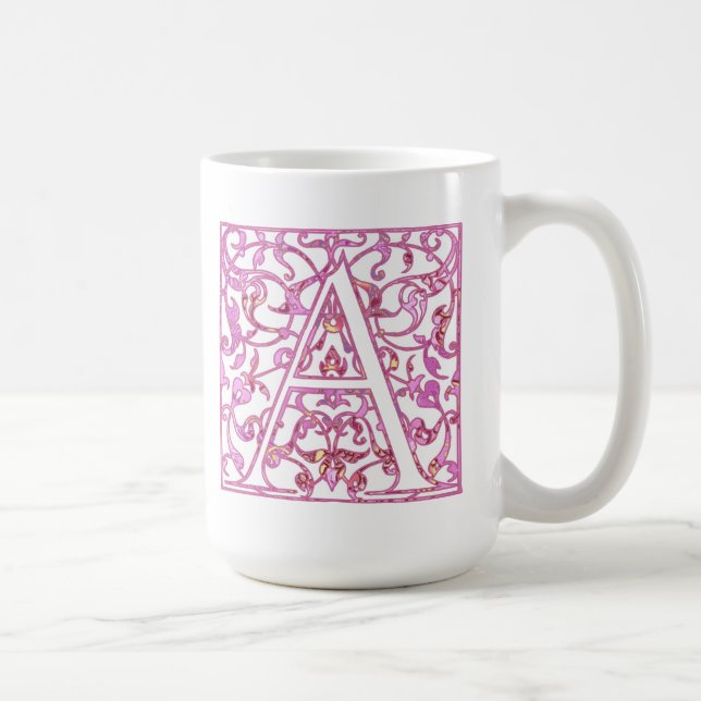 Mug Monogramme A rose filigrané (Droite)