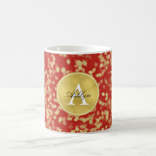 Mug Monogramme Abstrait Glitzy Rouge Or