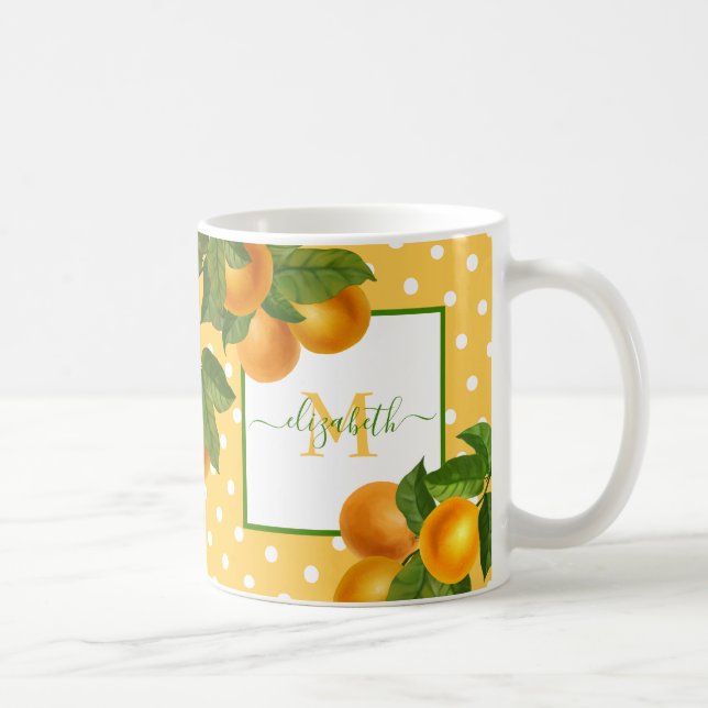 Mug Monogramme agrumes oranges aquarelles points rusti (Droite)