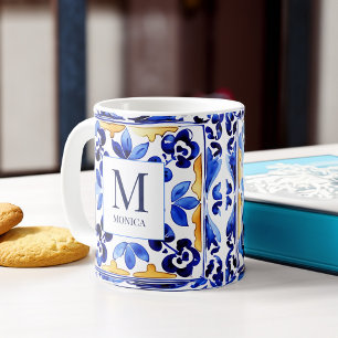 Mug Monogramme Amalfi Vietri Italien carreaux bleus ca