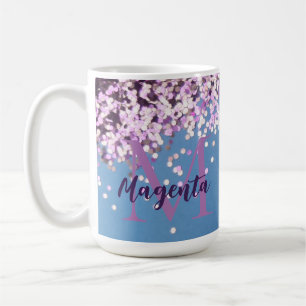 Mug Monogramme amusant Confettis lavande sur fond bleu