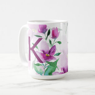 Mug Monogramme aquarelle de fleurs sauvages violettes