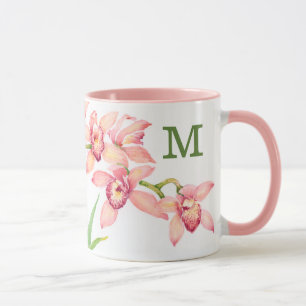 Mug Monogramme   Aquarelle Fleurs roses
