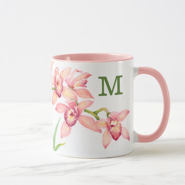 Mug Monogramme | Aquarelle Fleurs roses (Droite)