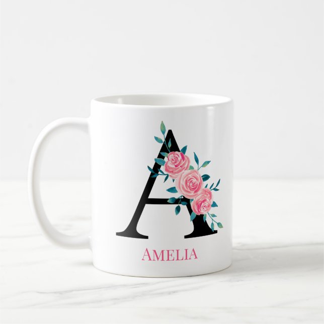 Mug Monogramme Aquarelle Lettre Unique Personnalisée A (Gauche)