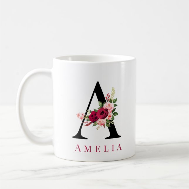 Mug Monogramme Aquarelle Lettre Unique Personnalisée B (Gauche)