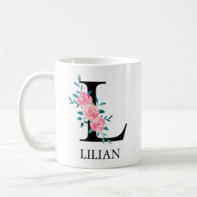 Mug Monogramme Aquarelle Lettre Unique Personnalisée L (Gauche)
