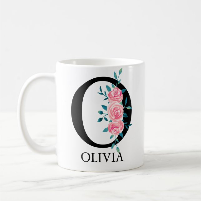 Mug Monogramme Aquarelle Lettre Unique Personnalisée O (Gauche)