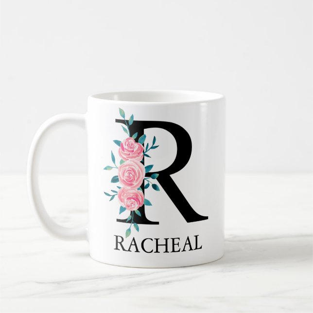 Mug Monogramme Aquarelle Lettre Unique Personnalisée R (Gauche)
