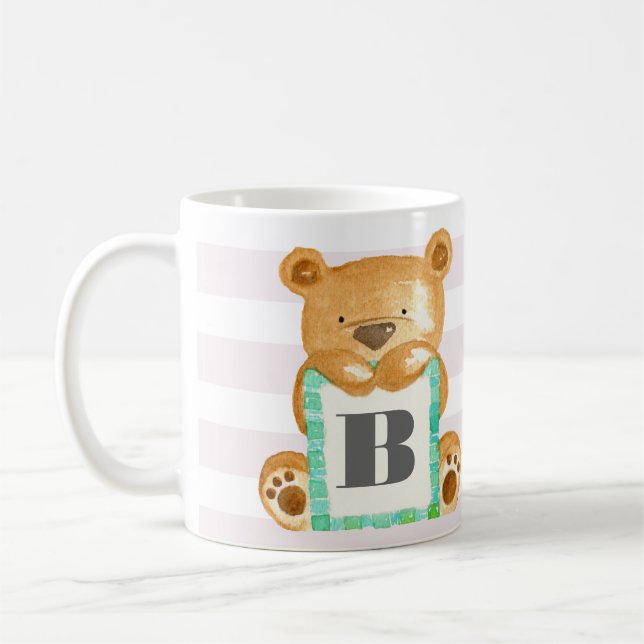 Mug Monogramme Aquarelle Ours en peluche Musique perso (Gauche)