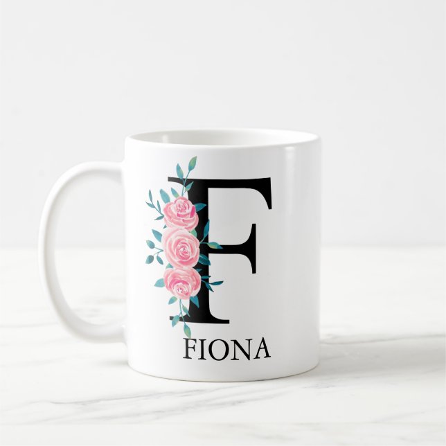 Mug Monogramme aquarelle personnalisée lettre unique F (Gauche)