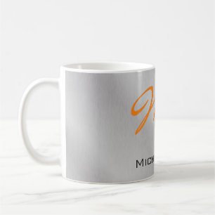Mug Monogramme argenté gris orange tendance