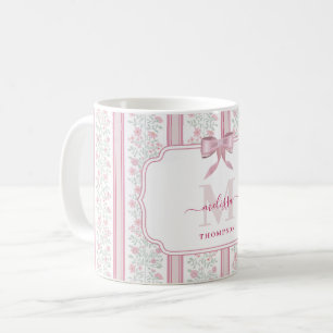 Mug Monogramme au nœud coquette floral rose vintage