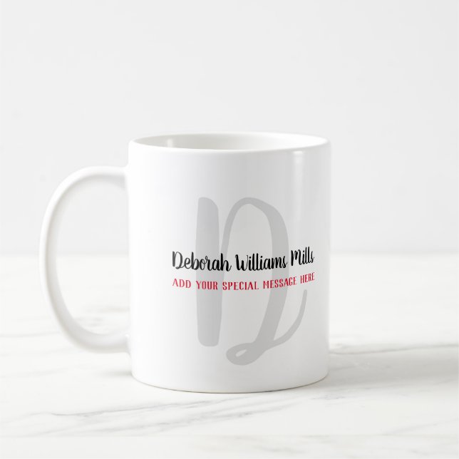Mug monogramme avec nom et message en blanc (Gauche)