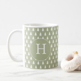 Mug Monogramme blanc Arbre de Noël Motif cadeau vert