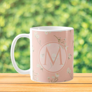 Mug Monogramme blanc Fleur marguerite motif floral
