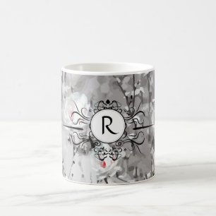 Mug monogramme blanc rose gris blanc motif floral