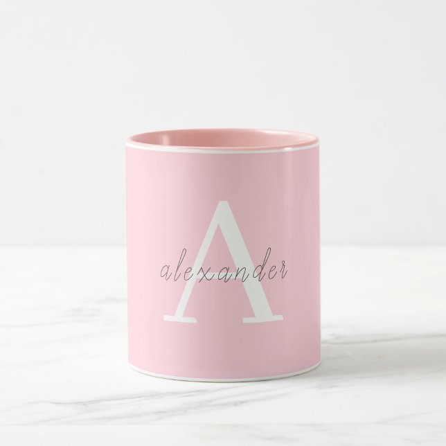 Mug monogramme blanc rose personnalisé avec votre nom (Créateur téléchargé)