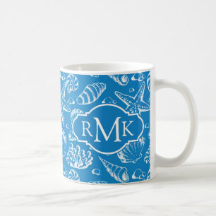 Mug Monogramme bleu du motif de plage