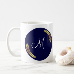 Mug Monogramme bleu et or (Personnaliser)