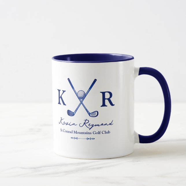 Mug Monogrammé bleu pour un golfeur (Droite)