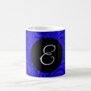 Mug Monogramme Bling Lettre E Fond Tourbillon Bleu