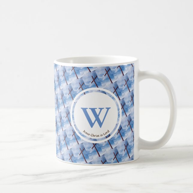 Mug Monogramme Blue Custom CROSS Jésus est Lord EASTER (Droite)