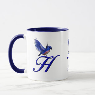 Mug Monogramme Bluebird Initiale H Élégant Personnalis