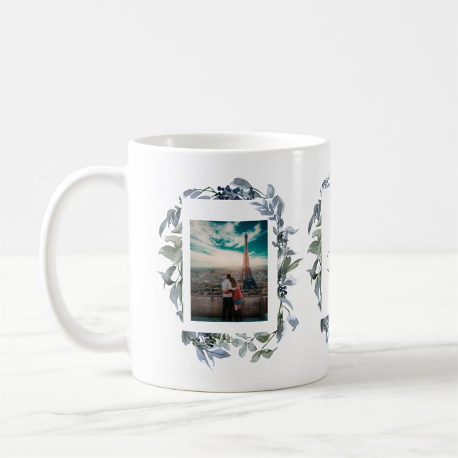Mug Monogramme botanique avec photo de mariée et de ch (Gauche)