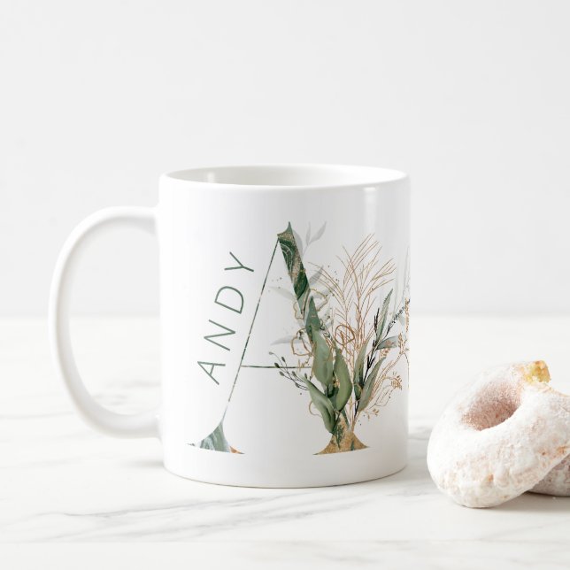 Mug Monogramme Botanique D'Eucalyptus D'Or Personnalis (Avec donut)