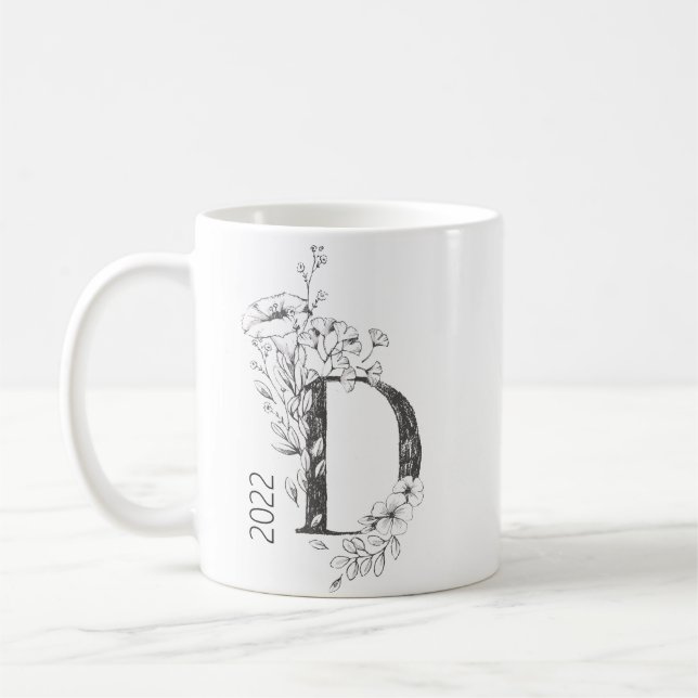 Mug Monogramme botanique floral | Co élégante de texte (Gauche)