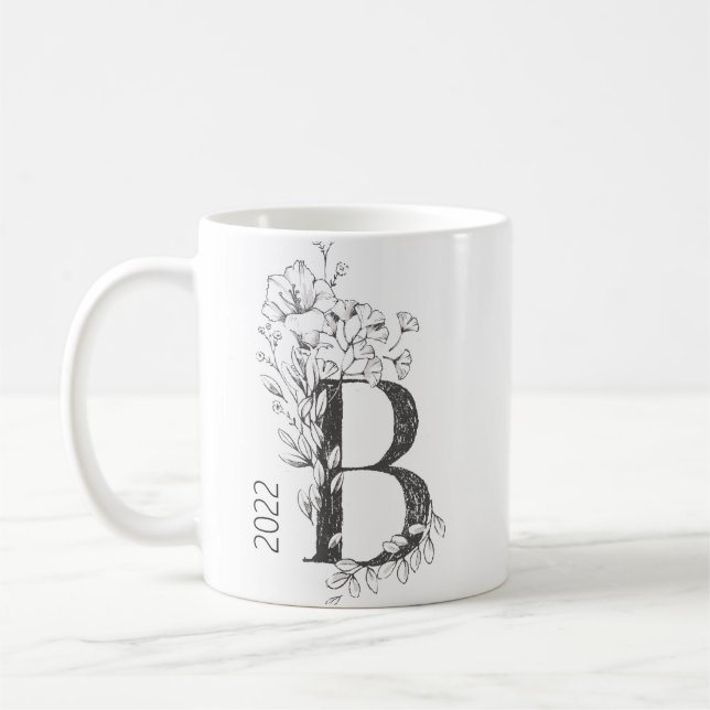 Mug Monogramme botanique floral | Co élégante de texte (Gauche)