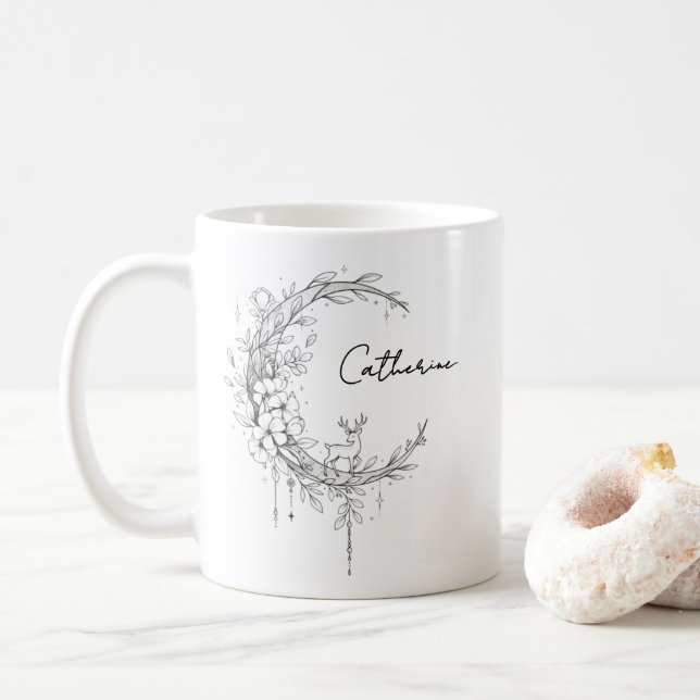 Mug Monogramme botanique floral | Texte personnalisé É (Avec donut)