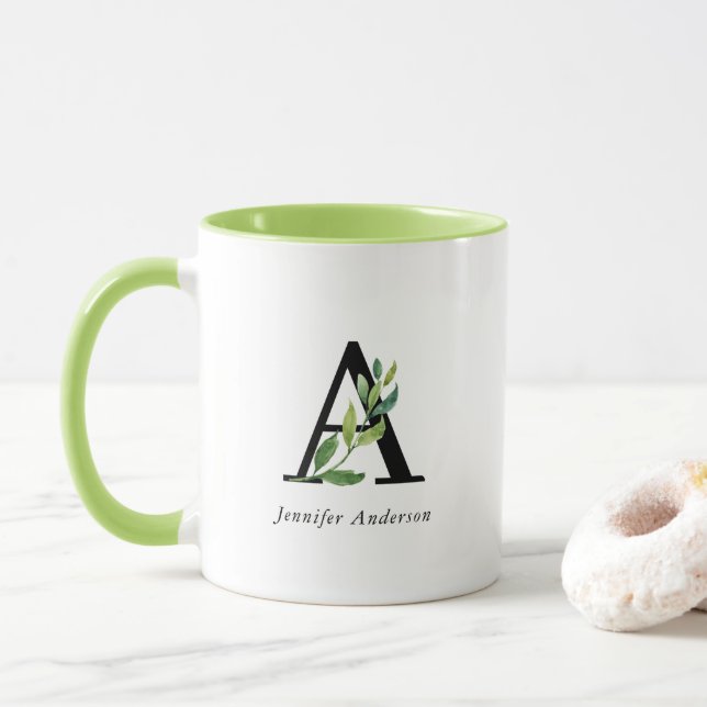 Mug Monogramme botanique moderne (Avec donut)