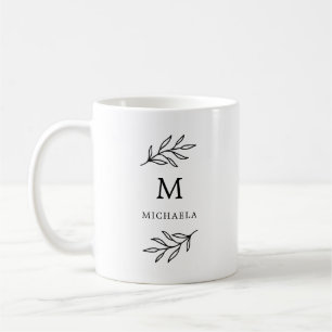 Mug Monogramme botanique noir et blanc minimal de