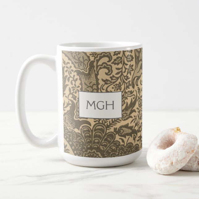Mug Monogramme botanique sépia vintage William Morris (Avec donut)
