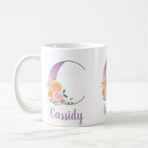 Mug Monogramme C Fleurs aquarelle personnalisées viole