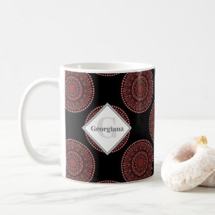 Mug Monogramme Cabernet Coral Whirl Polka Dot Mandala