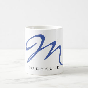 Mug Monogramme Calligraphie Bleue Votre Nom