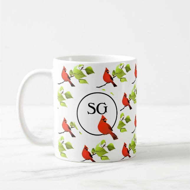 Mug Monogramme Cardinal Songbird sur la branche de l'a (Gauche)