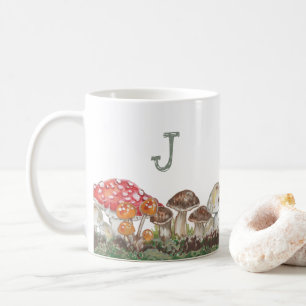 Mug Monogramme Champignons Art Automne Nature Tan Sage