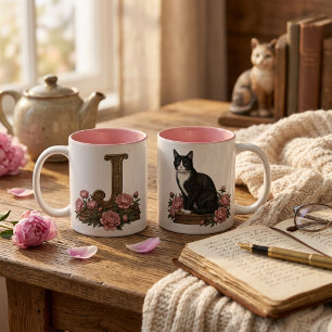 Mug Monogramme Chat Smoking Floral Vintage