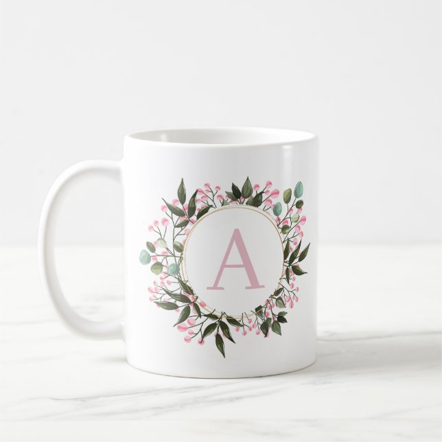 Mug Monogramme circulaire rose modifiable initial (Gauche)